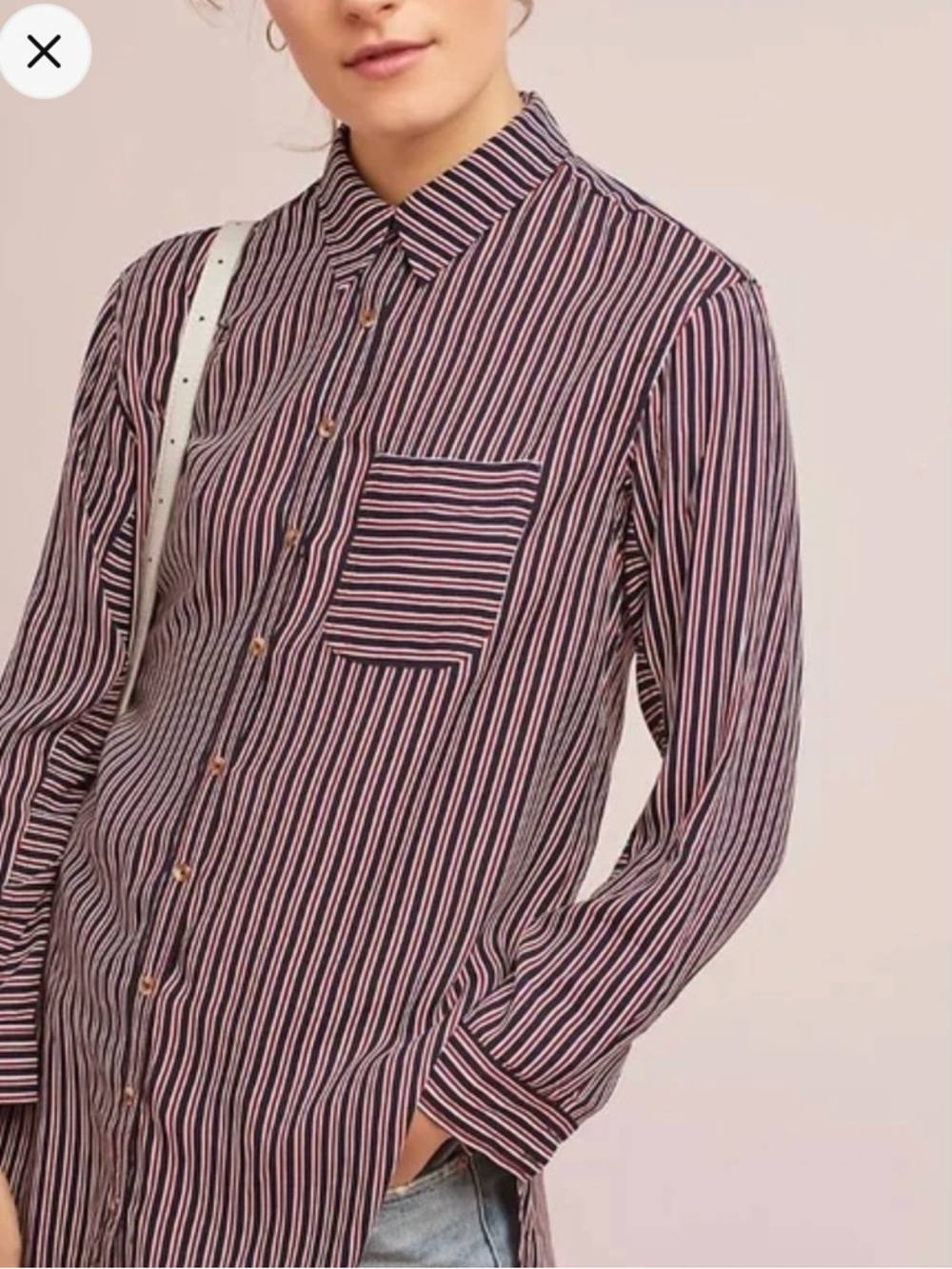 Anthropologie Striped Button-Down Shirt in Navy and Pink